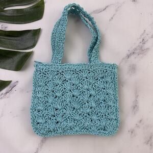 Charter Club Vintage Y2k Mini Bag Purse Turquoise Blue Woven Coin Pouch Straw